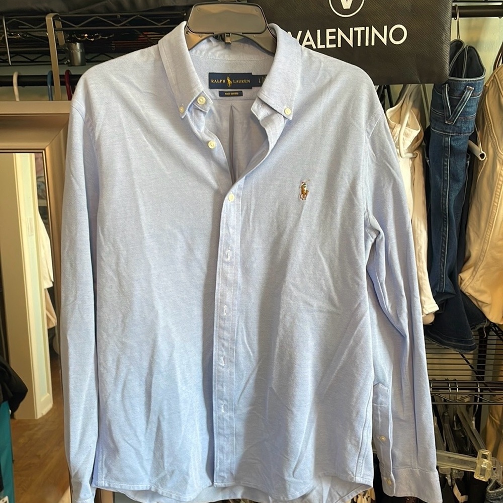 Two Ralph Lauren Button-Up Shirts. Blue and grey